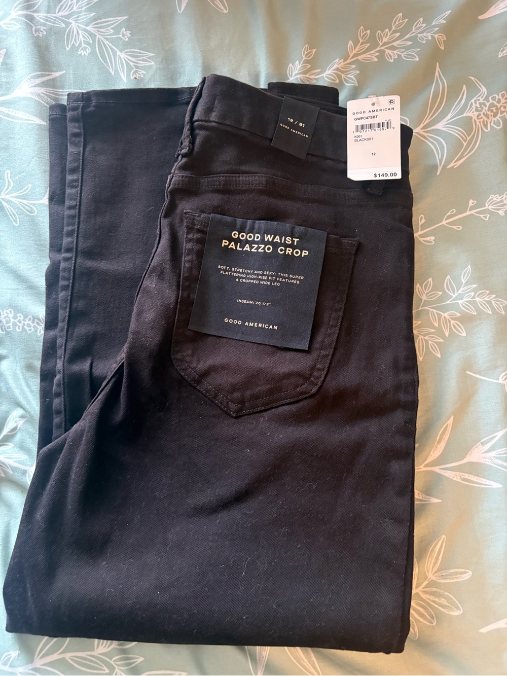 Good American Black Good Waist Palazzo Crop Jeans - Women's 12